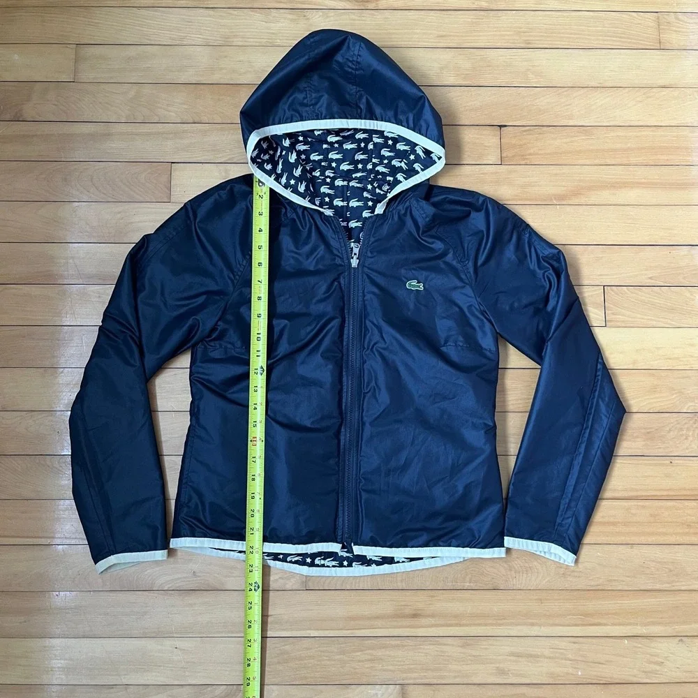 Lacoste Reversible Hooded Windbreaker Jacket Navy Blue Logo Star Print Mens S - Picture 4 of 9